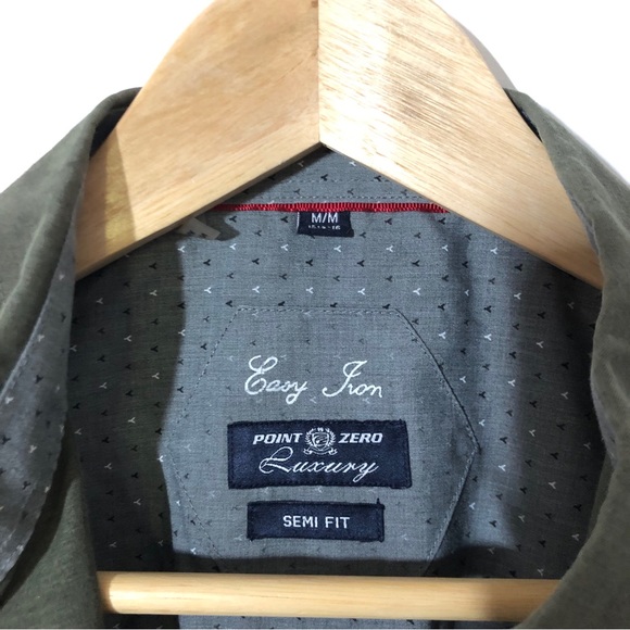Classic Green Khaki Point Zero Luxury Men’s Casual Button Down T-shirt - Picture 4 of 4
